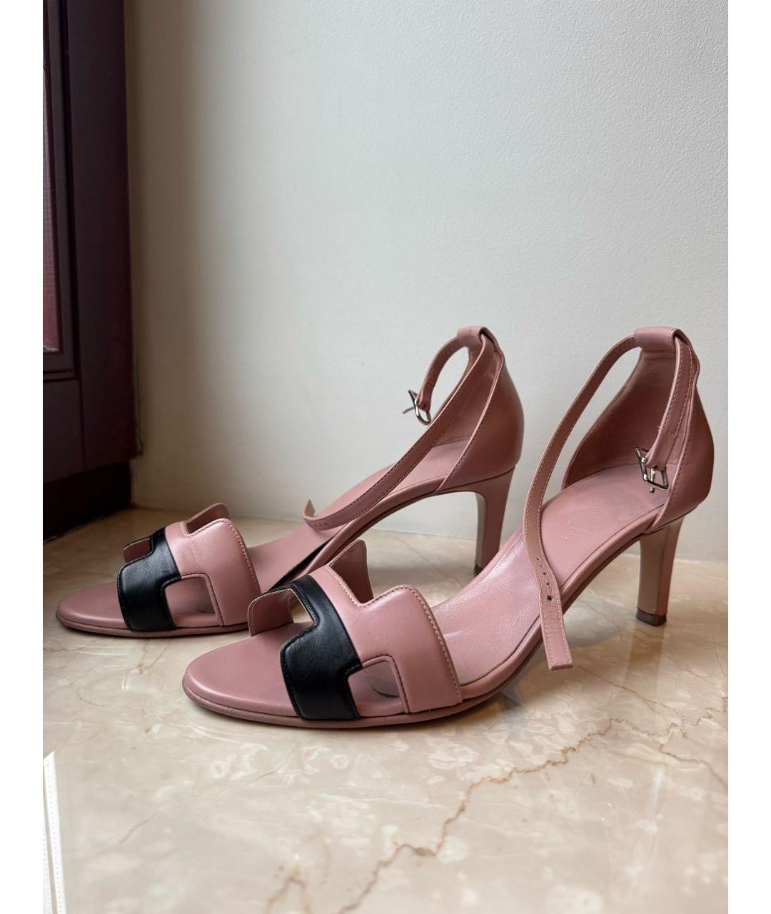 HERMES Розовые кожаные босоножки, фото 2