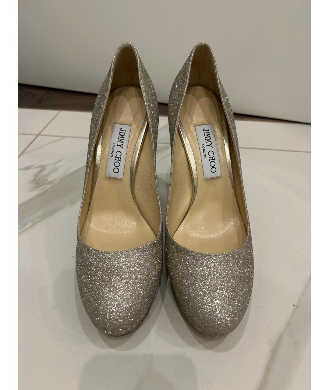JIMMY CHOO Золотые кожаные свадебные туфли на высоком каблуке, фото 2