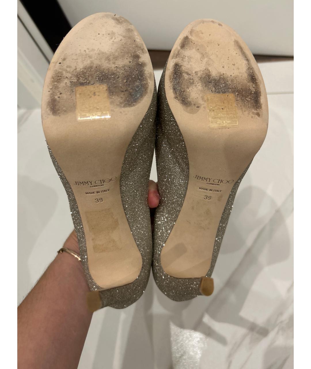JIMMY CHOO Золотые кожаные свадебные туфли на высоком каблуке, фото 5