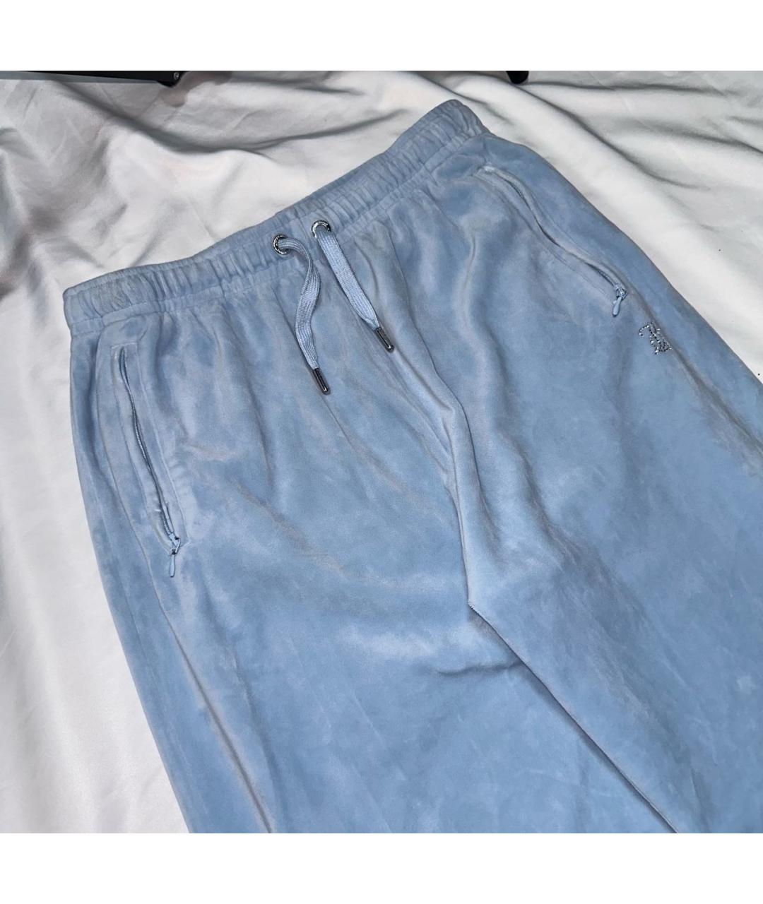 JUICY COUTURE Бирюзовые полиэстеровые прямые брюки, фото 5