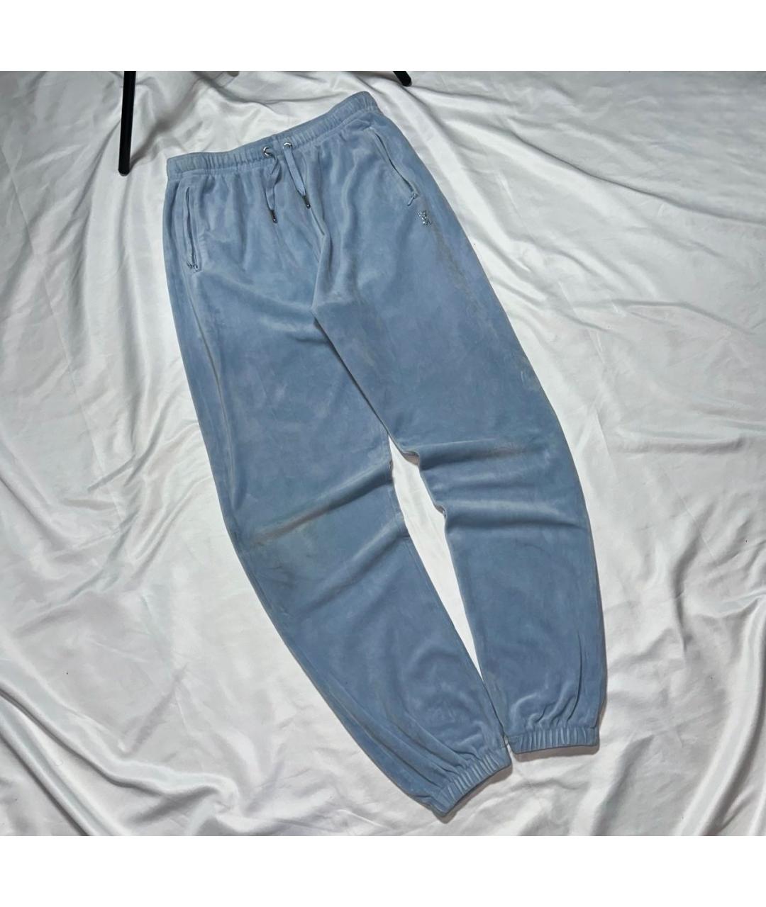 JUICY COUTURE Бирюзовые полиэстеровые прямые брюки, фото 3