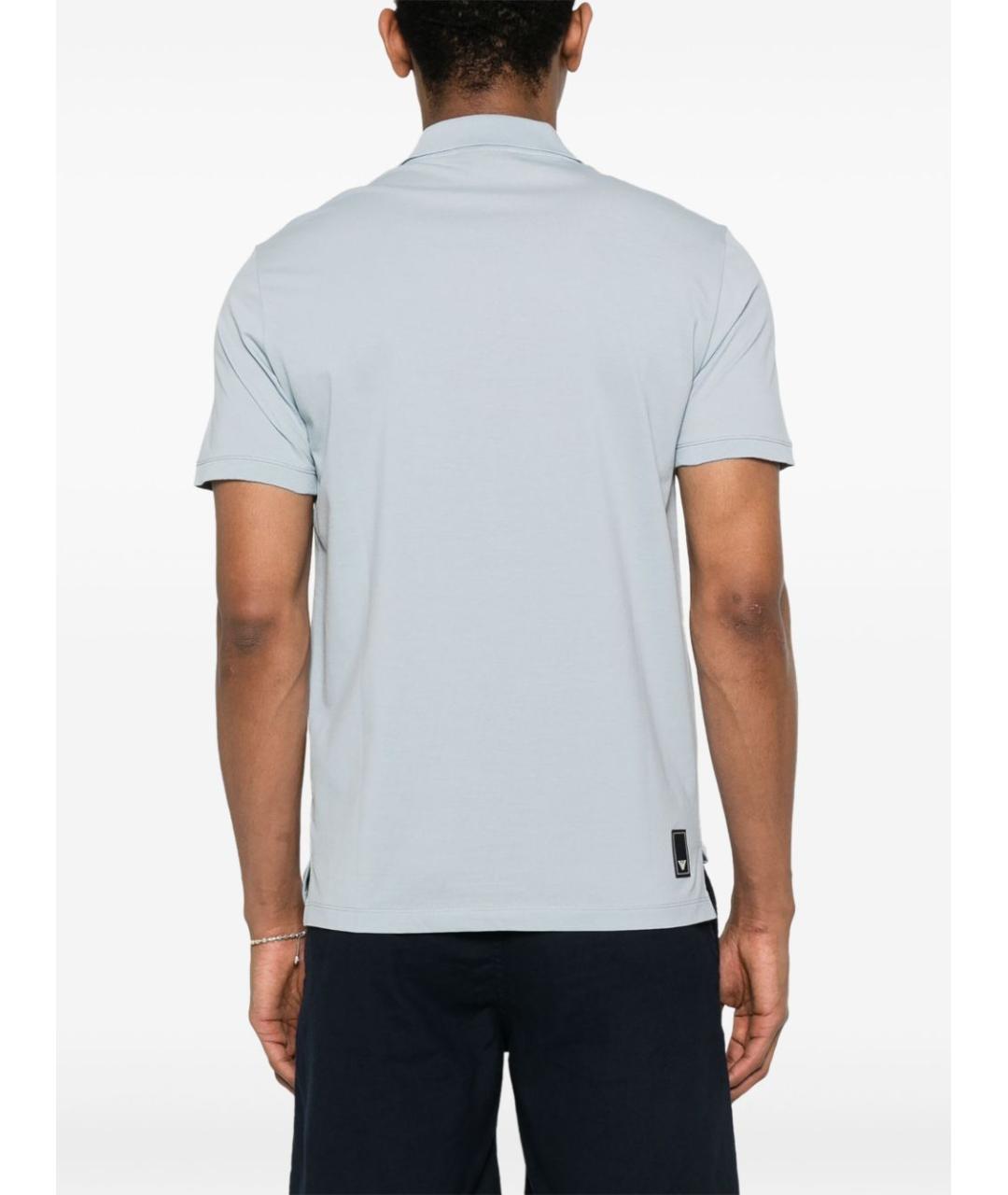 EMPORIO ARMANI Голубое хлопковое поло с коротким рукавом, фото 3