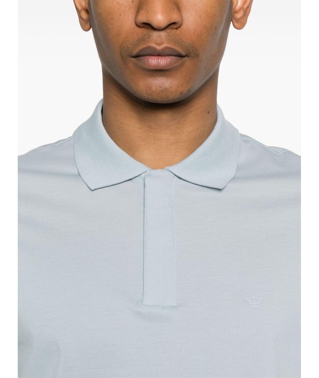 EMPORIO ARMANI Голубое хлопковое поло с коротким рукавом, фото 4