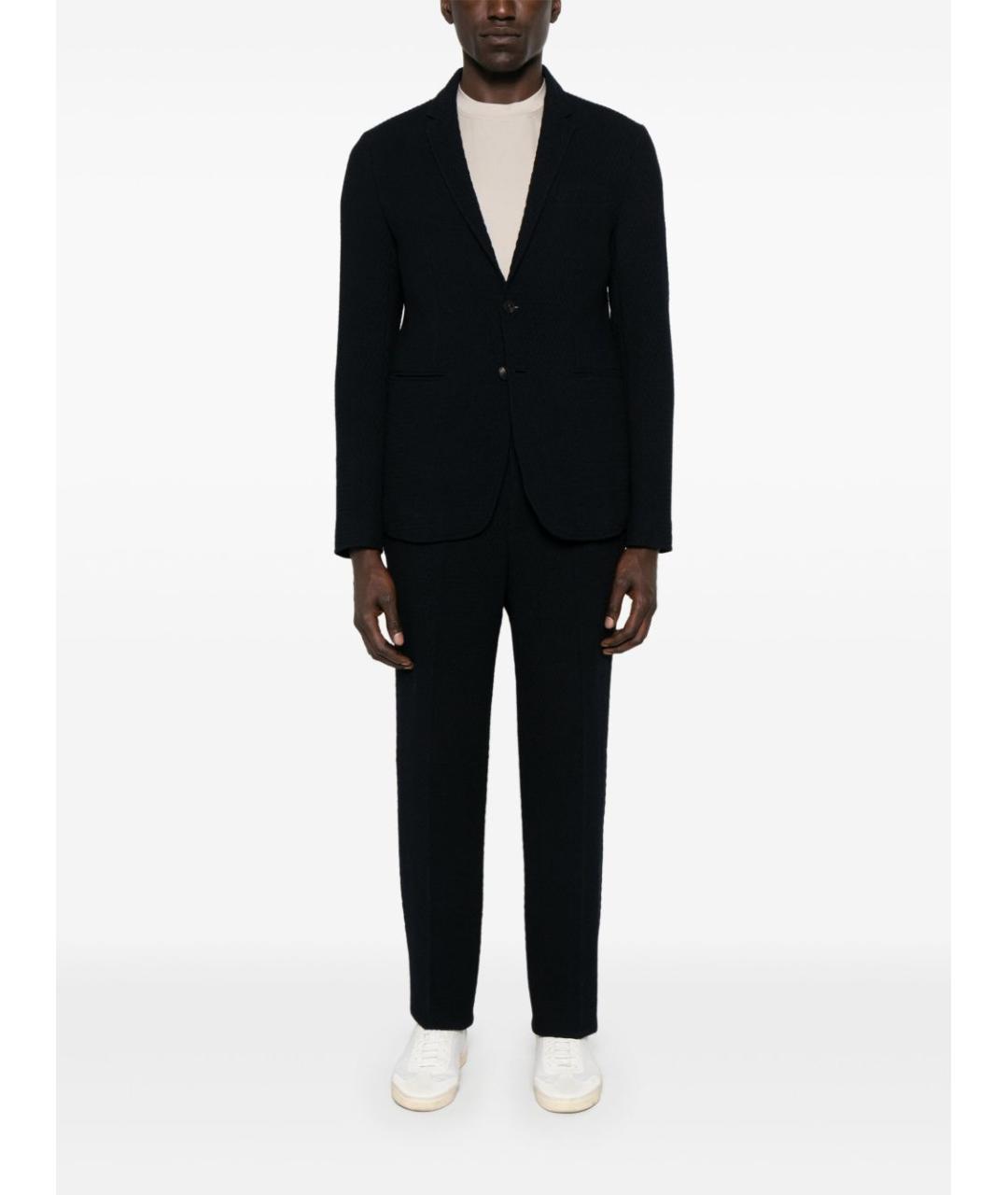 EMPORIO ARMANI Темно-синие шерстяные повседневные брюки, фото 3