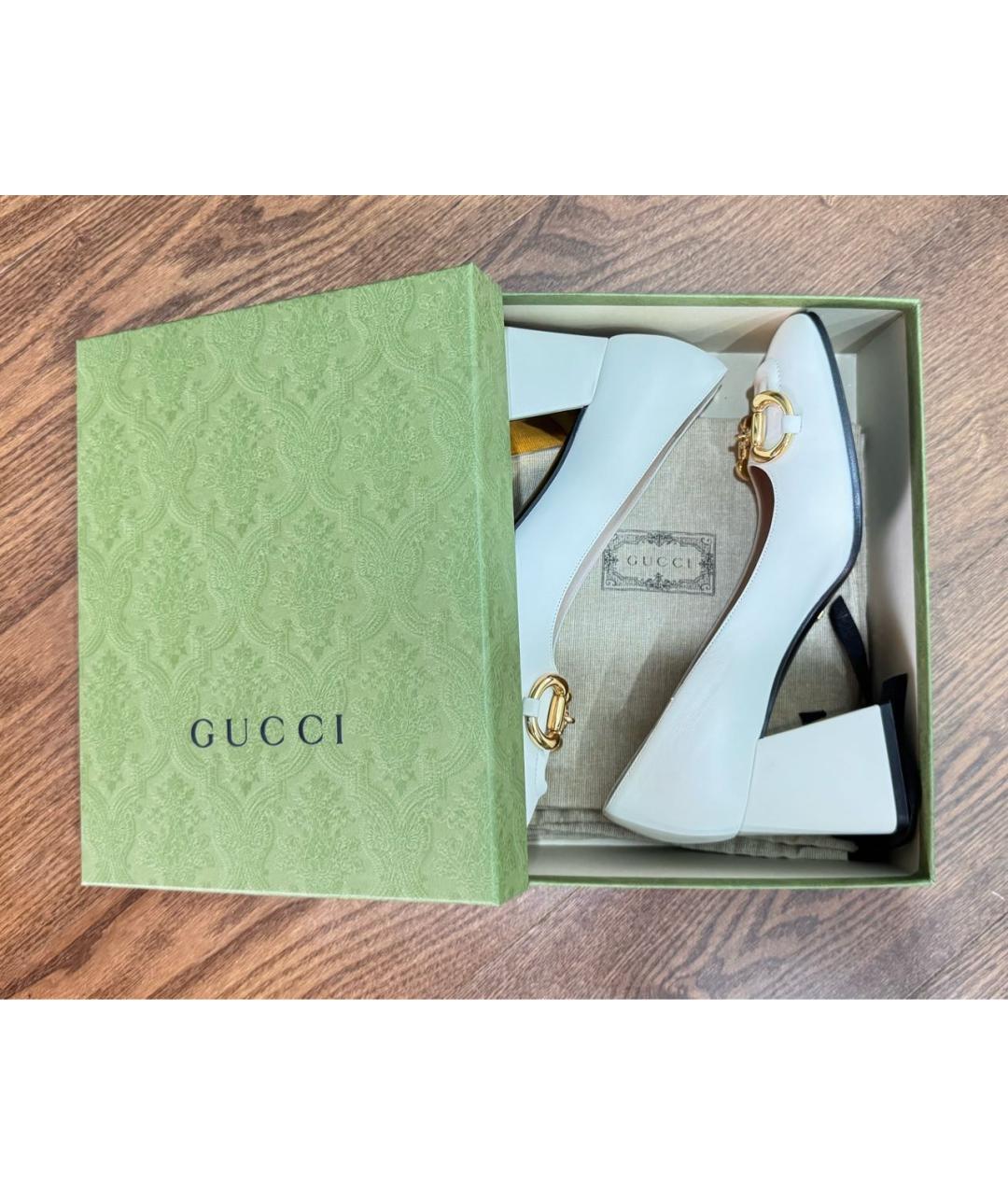 GUCCI Белые кожаные туфли, фото 6