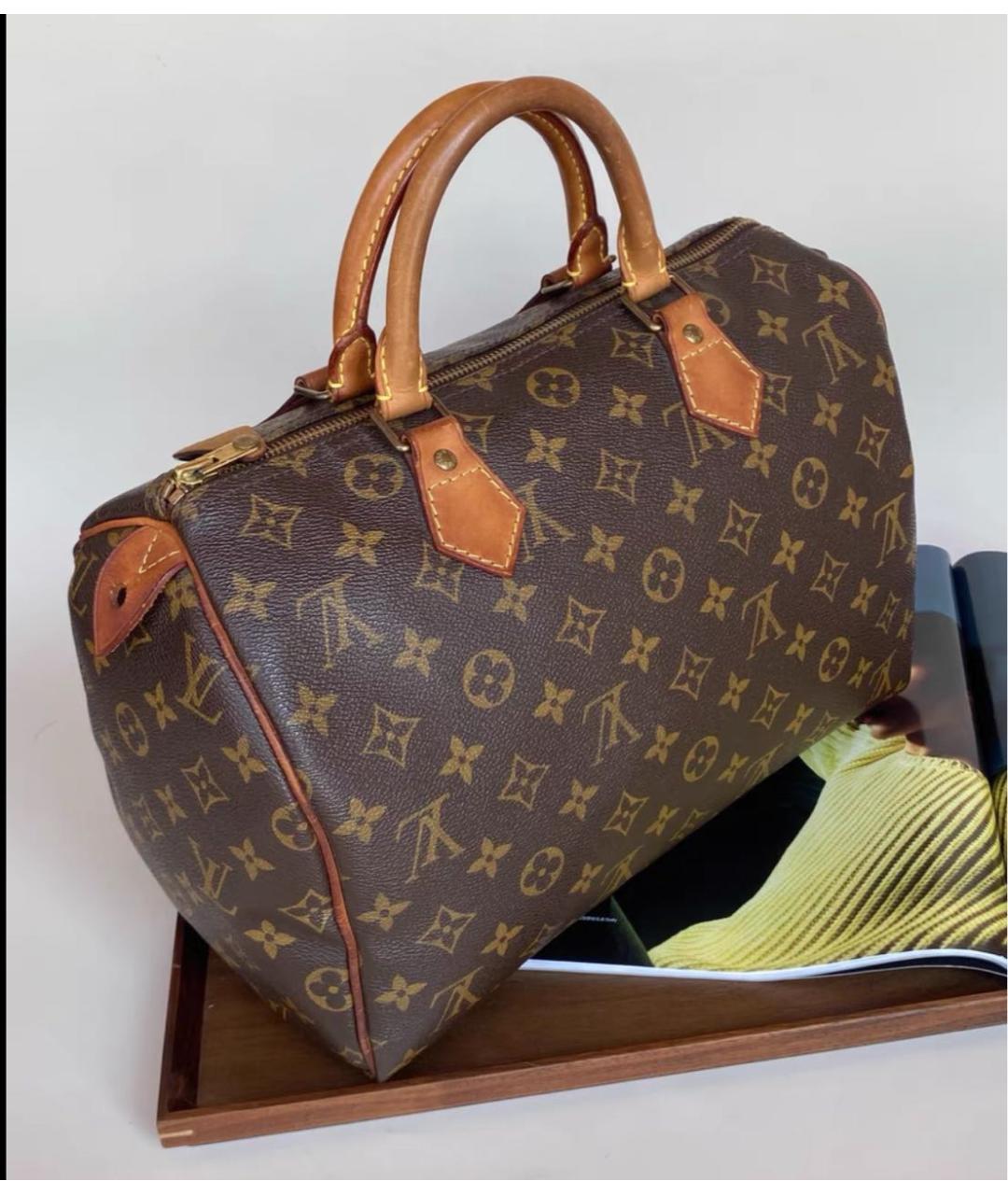 LOUIS VUITTON Коричневая кожаная сумка с короткими ручками, фото 6