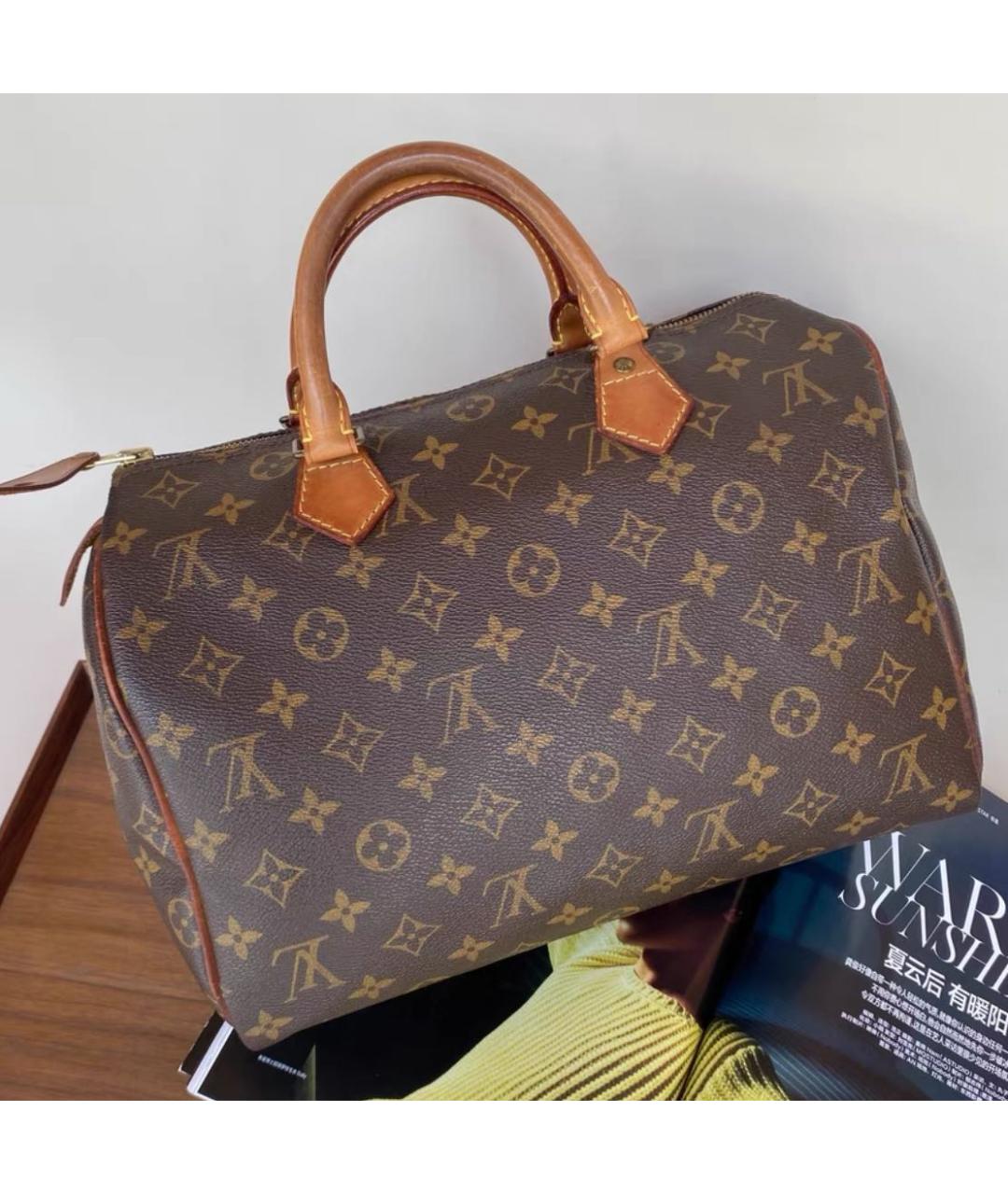 LOUIS VUITTON Коричневая кожаная сумка с короткими ручками, фото 7