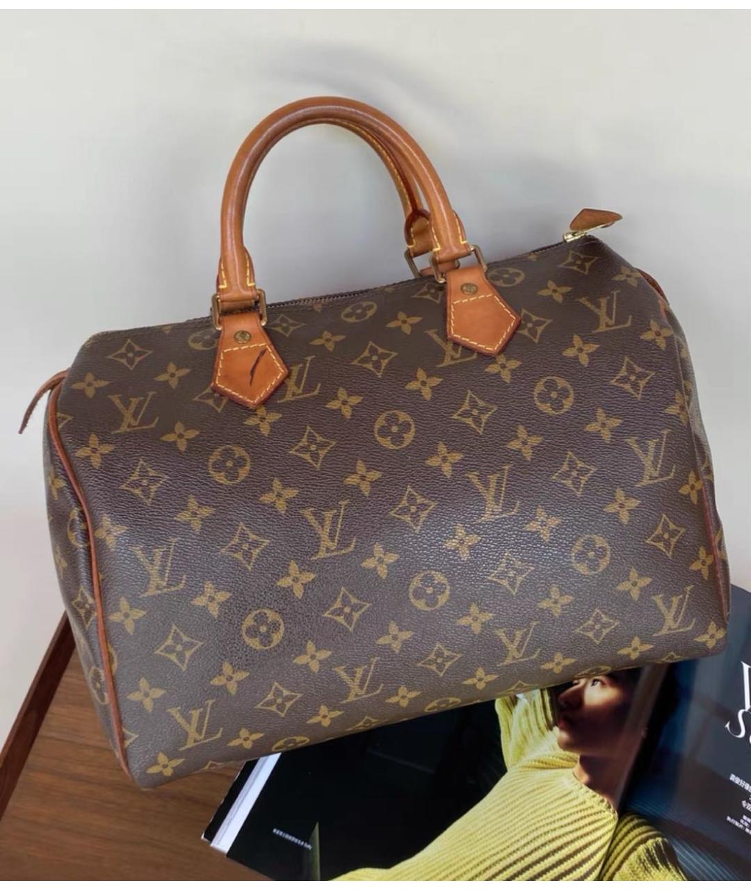 LOUIS VUITTON Коричневая кожаная сумка с короткими ручками, фото 3
