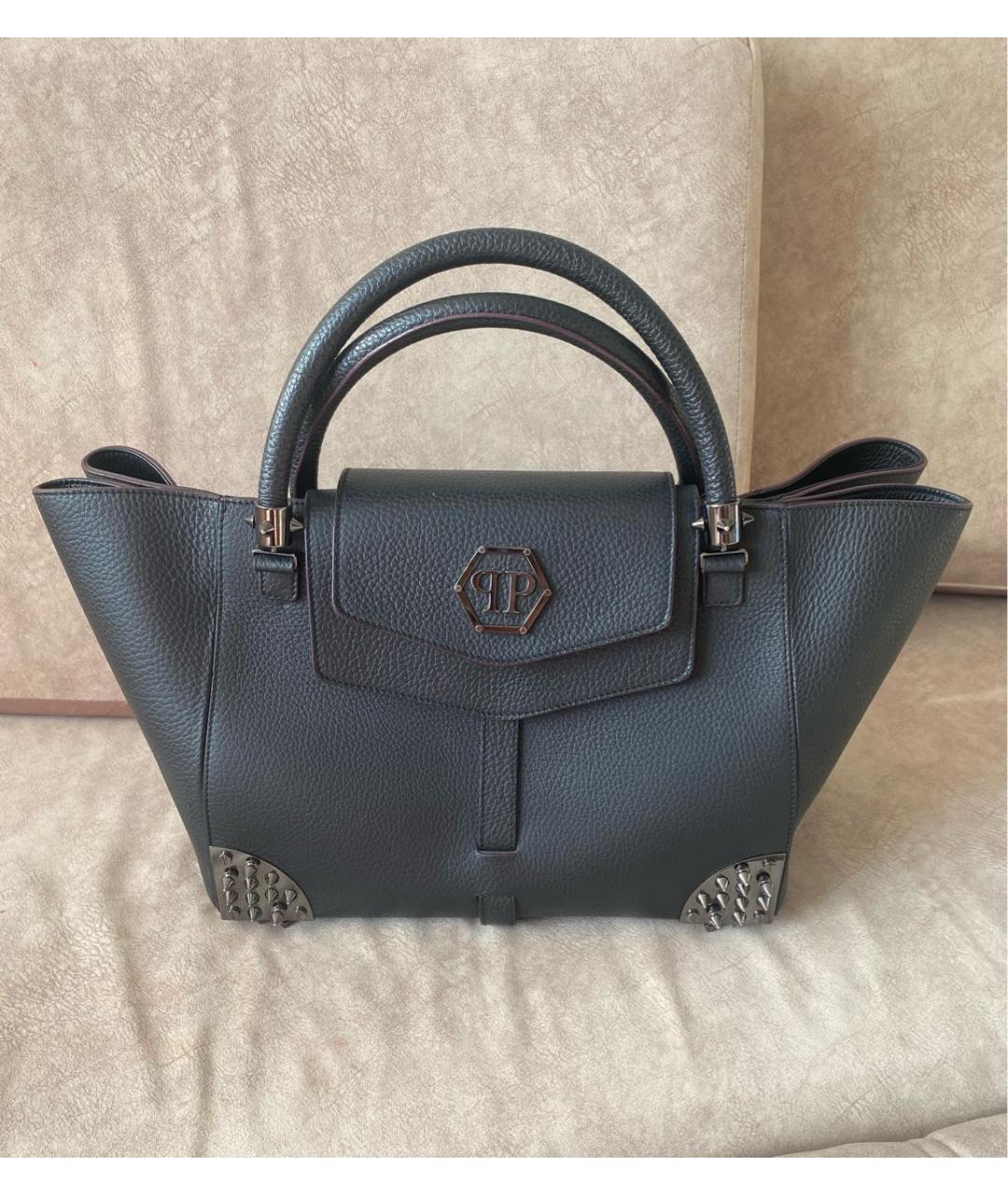 PHILIPP PLEIN Черная кожаная сумка с короткими ручками, фото 9