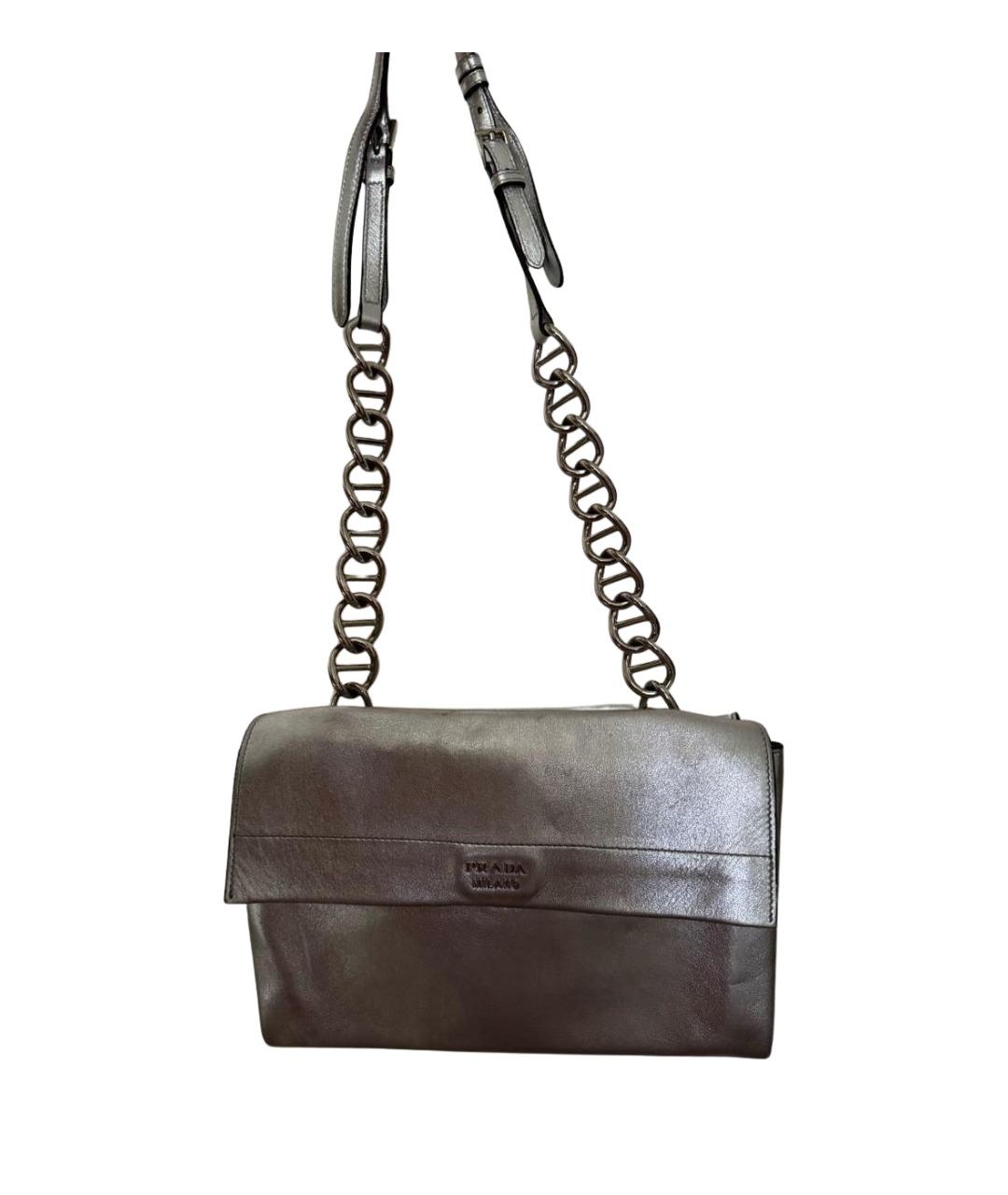 PRADA Серебряная кожаная сумка через плечо, фото 1