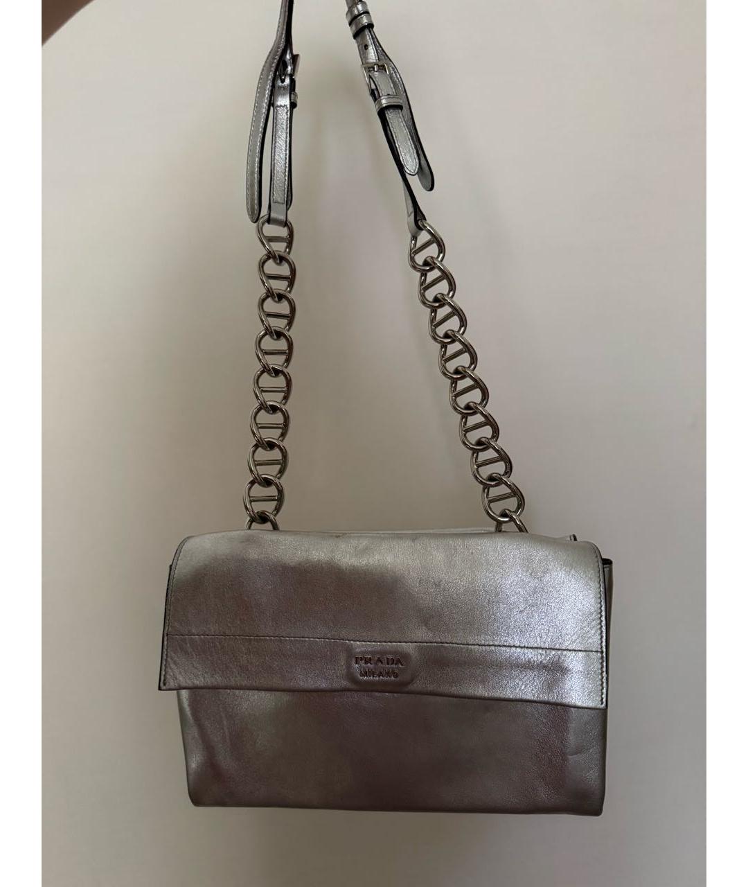 PRADA Серебряная кожаная сумка через плечо, фото 9