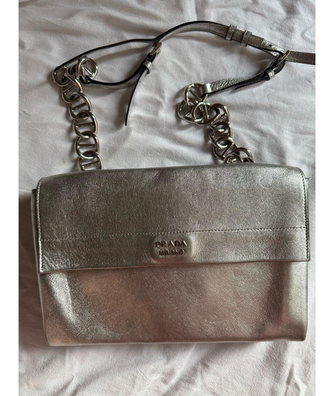 PRADA Серебряная кожаная сумка через плечо, фото 3