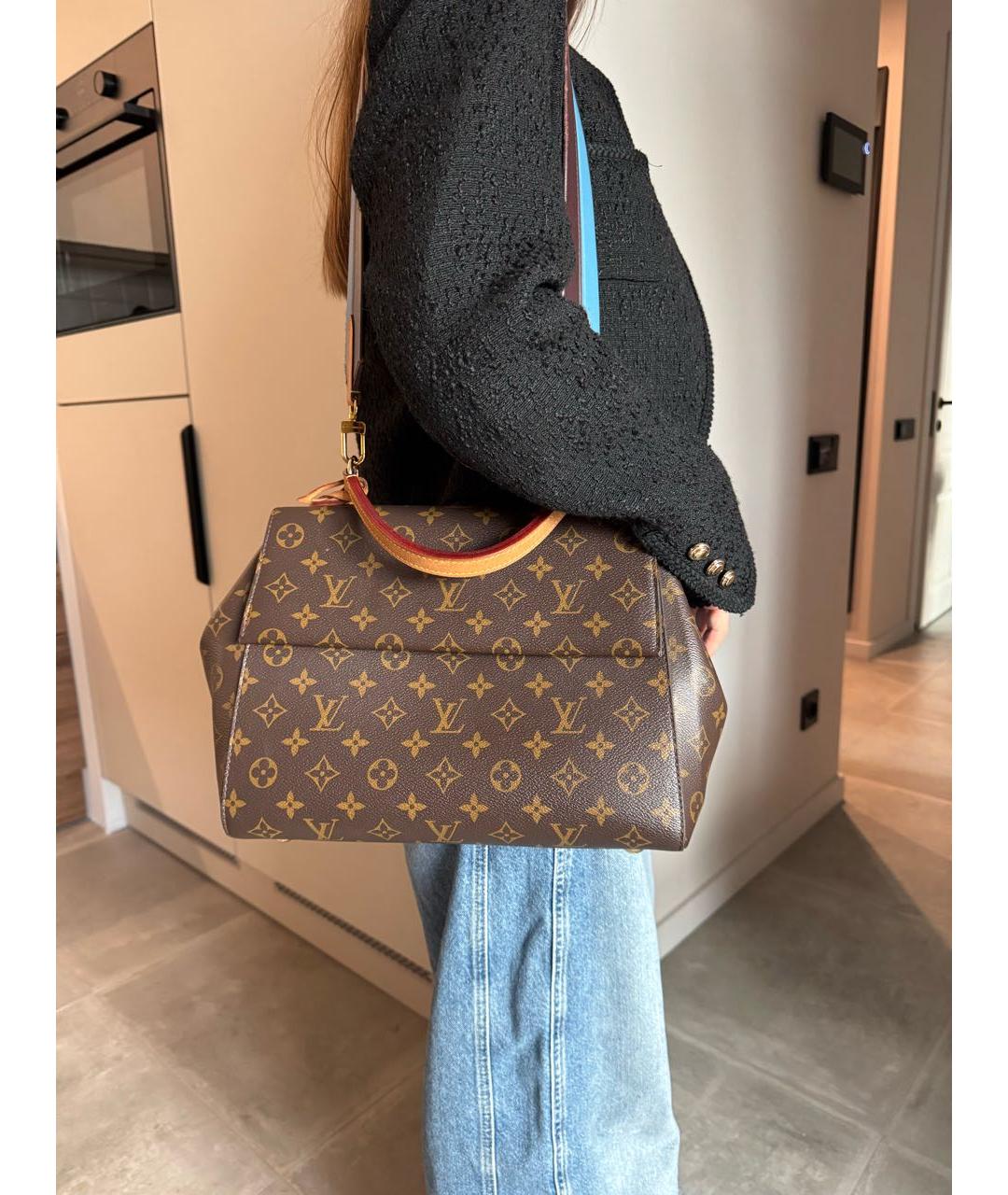 LOUIS VUITTON Коричневая кожаная сумка с короткими ручками, фото 7