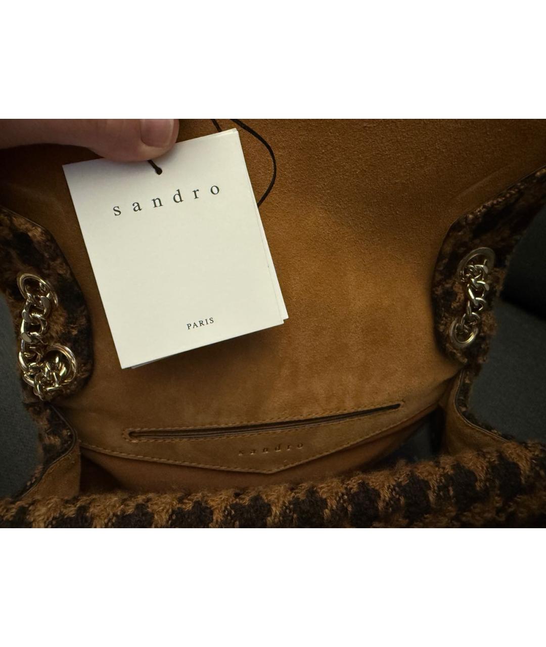 SANDRO Коричневая твидовая сумка через плечо, фото 4