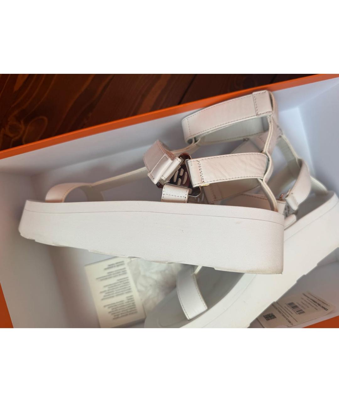 HERMES Белые кожаные сандалии, фото 5