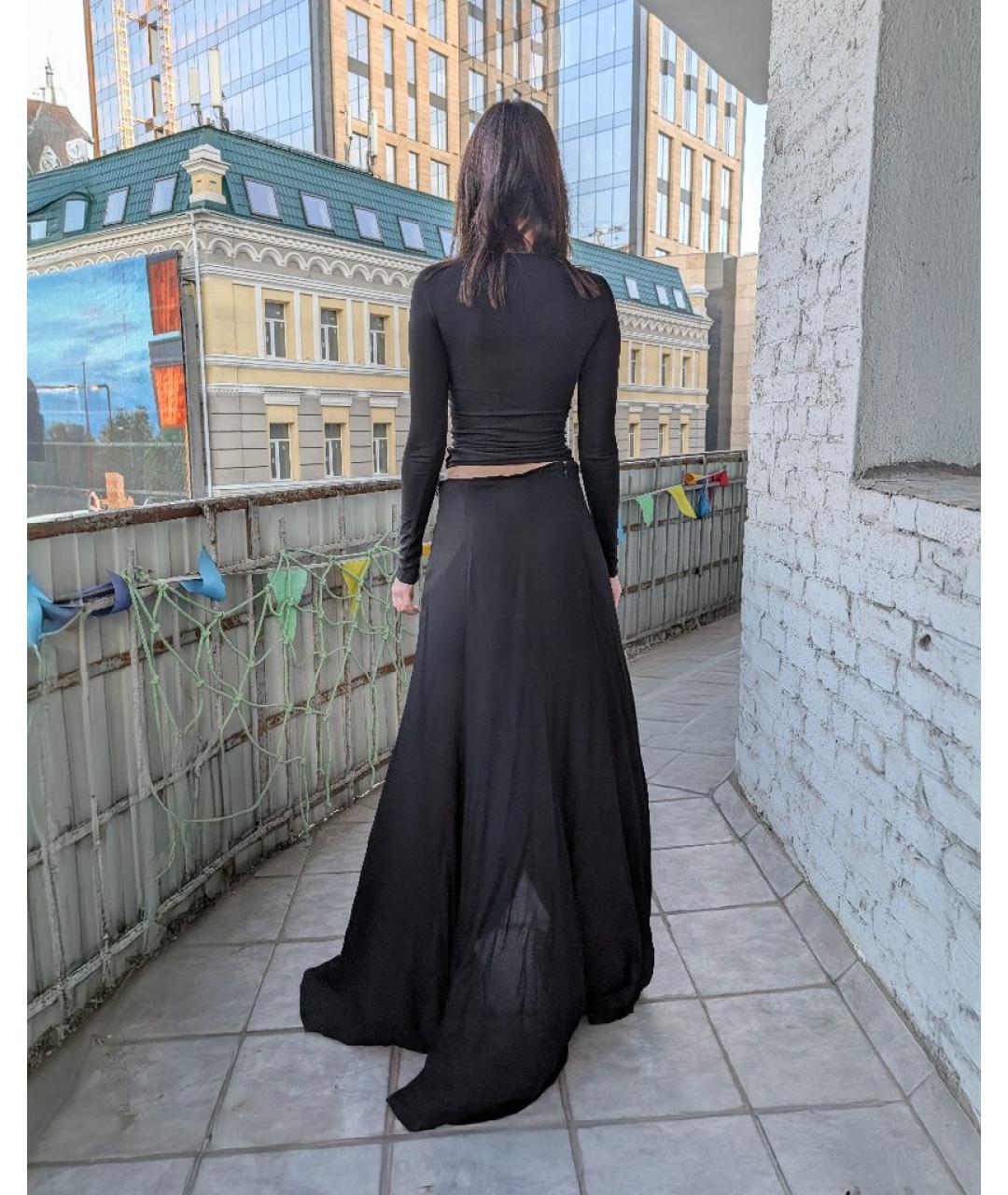 YOHJI YAMAMOTO Черная вискозная юбка макси, фото 2