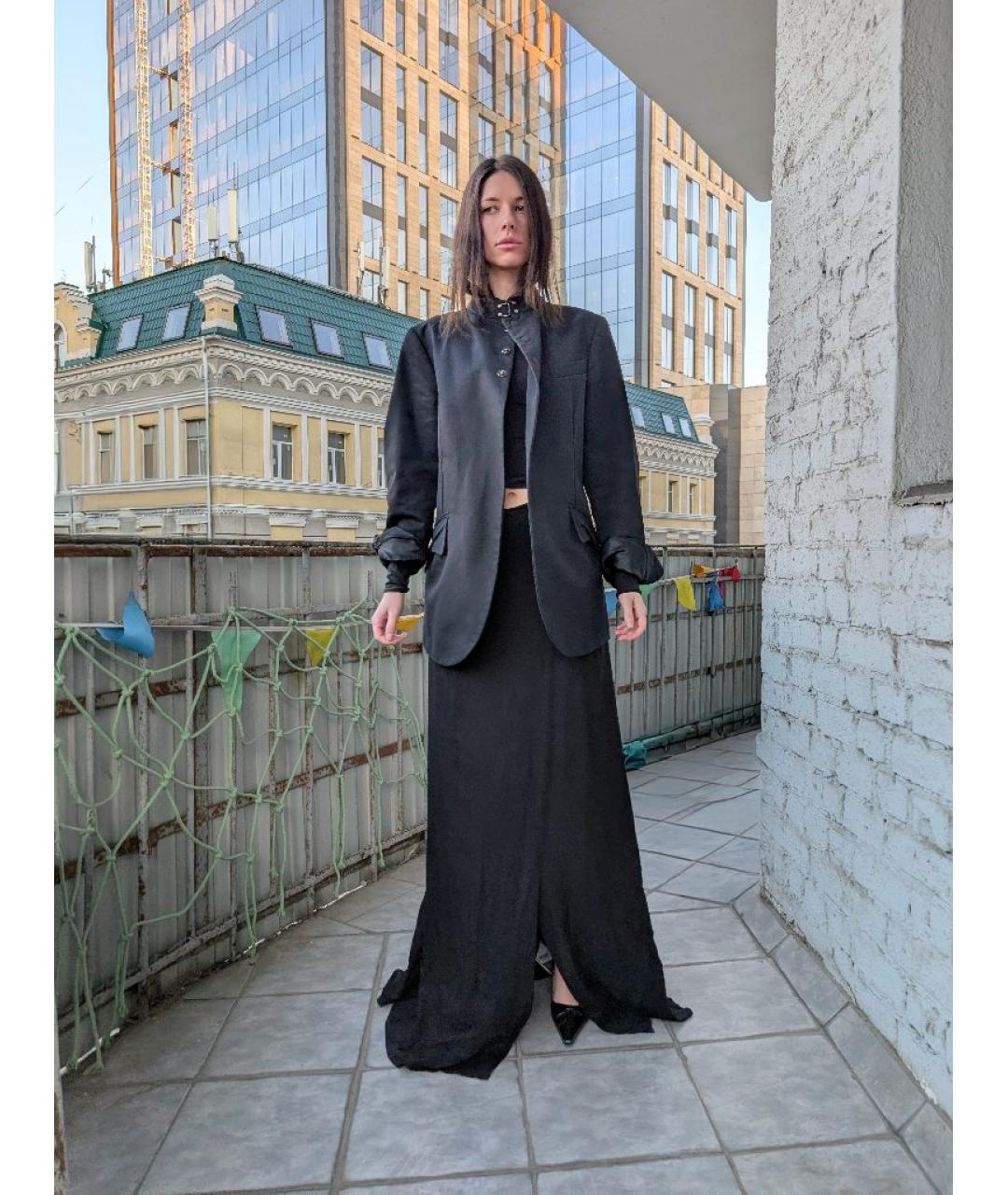 YOHJI YAMAMOTO Черная вискозная юбка макси, фото 5