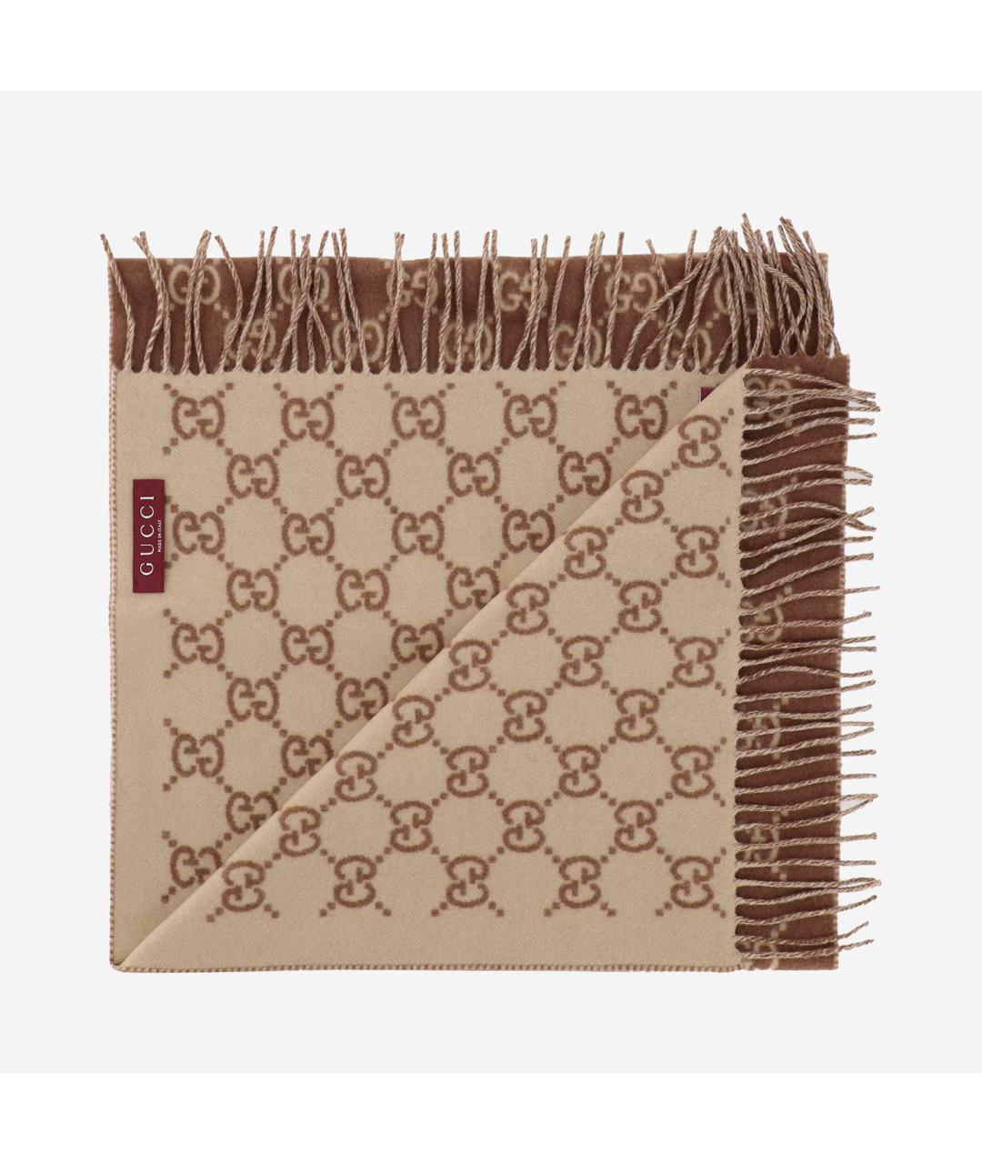 GUCCI Коричневый кашемировый шарф, фото 3