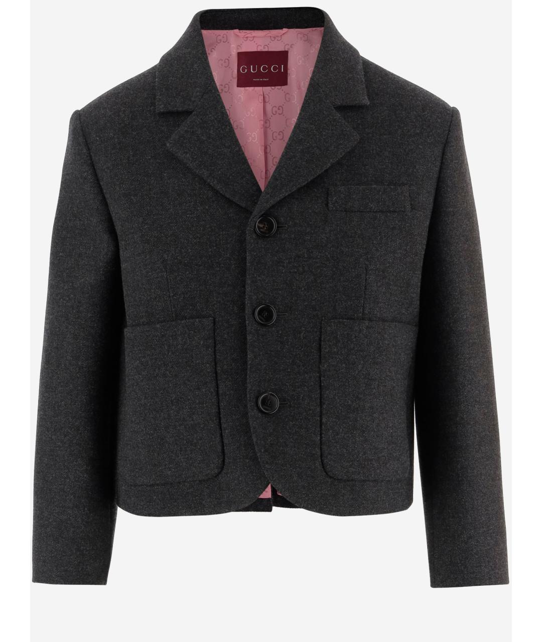 GUCCI Антрацитовый шерстяной жакет/пиджак, фото 4