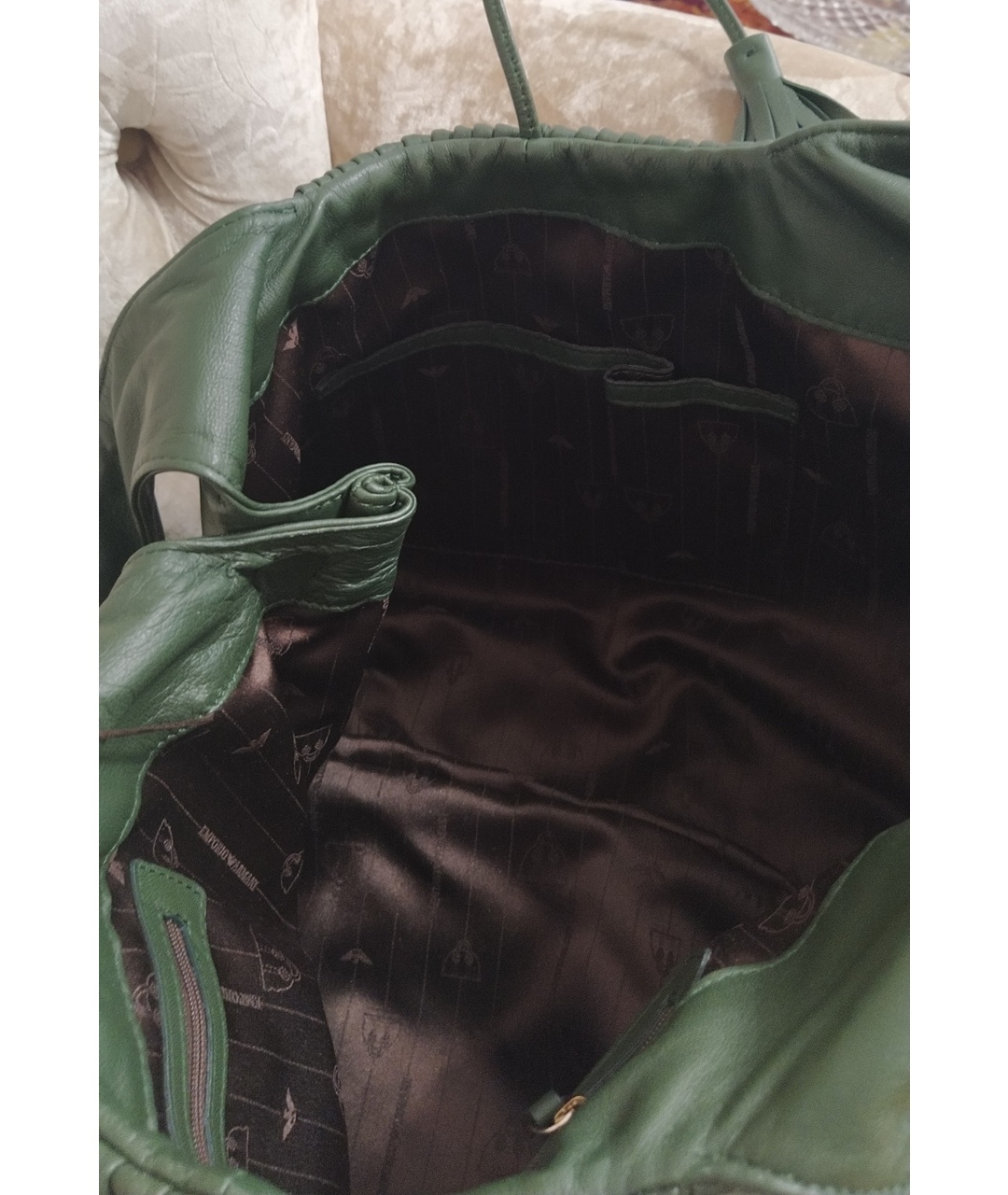 EMPORIO ARMANI Зеленая кожаная сумка тоут, фото 7