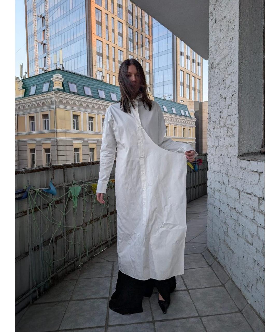 YOHJI YAMAMOTO Белое хлопковое повседневное платье, фото 8
