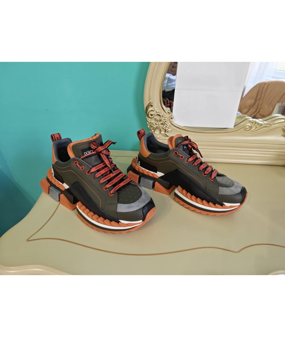 DOLCE&GABBANA Хаки кожаные высокие кроссовки / кеды, фото 9