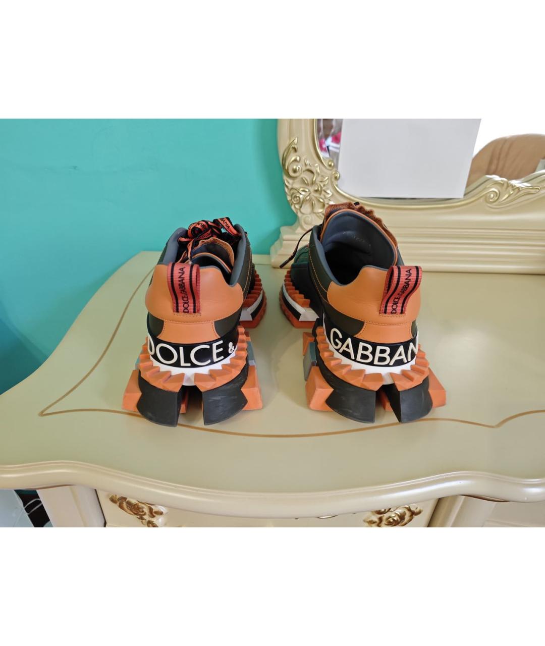 DOLCE&GABBANA Хаки кожаные высокие кроссовки / кеды, фото 6