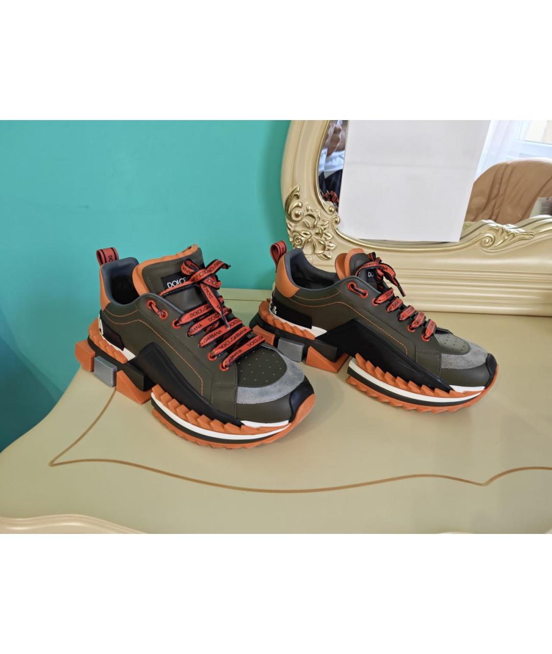 DOLCE&GABBANA Хаки кожаные высокие кроссовки / кеды, фото 2