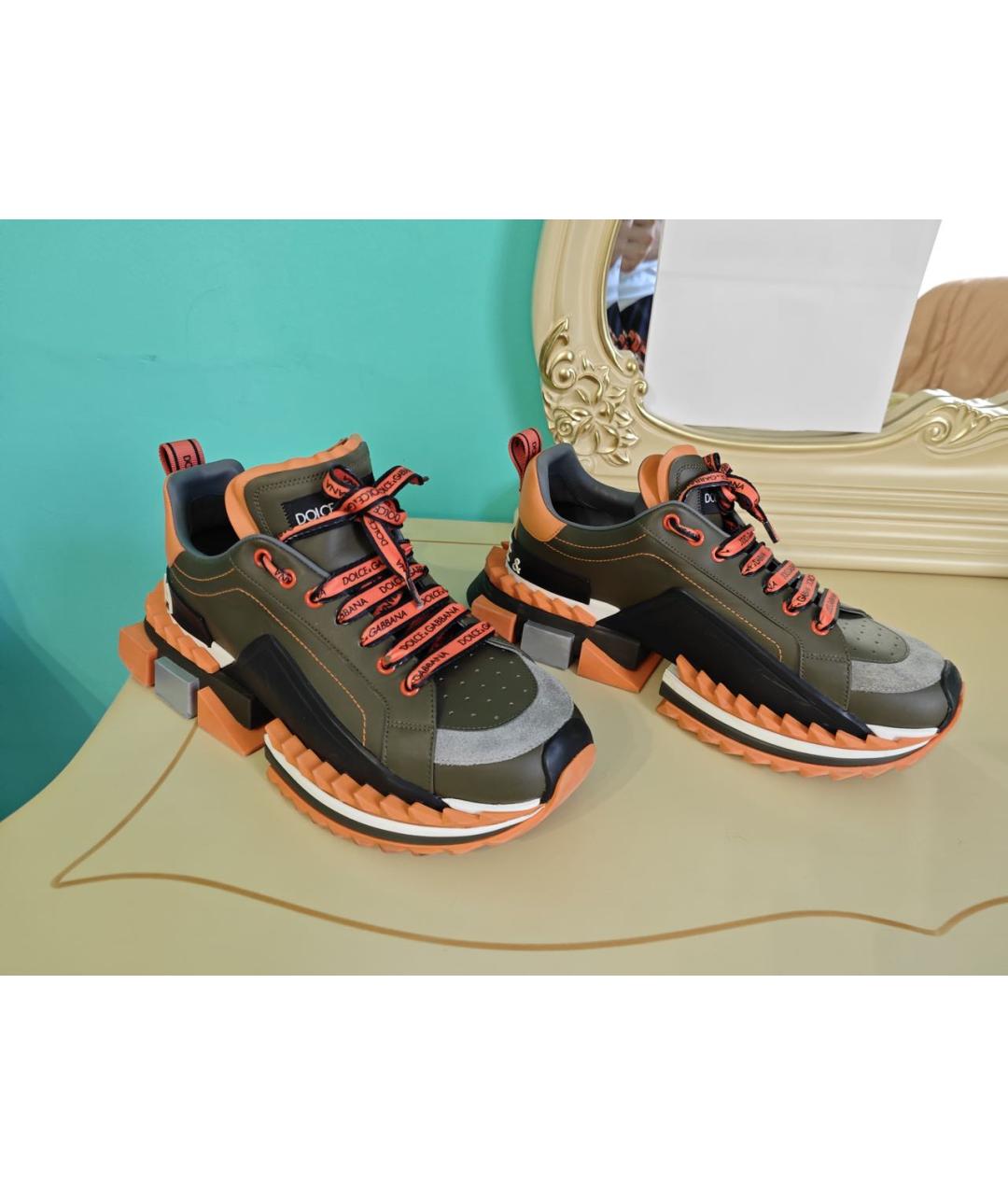 DOLCE&GABBANA Хаки кожаные высокие кроссовки / кеды, фото 3