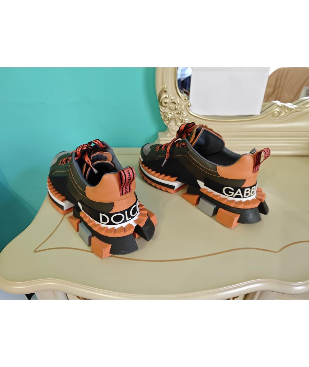 DOLCE&GABBANA Хаки кожаные высокие кроссовки / кеды, фото 5