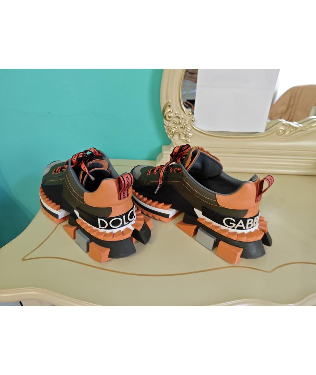 DOLCE&GABBANA Хаки кожаные высокие кроссовки / кеды, фото 4