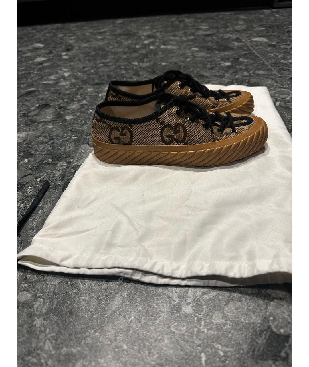 GUCCI Коричневые текстильные кеды, фото 7