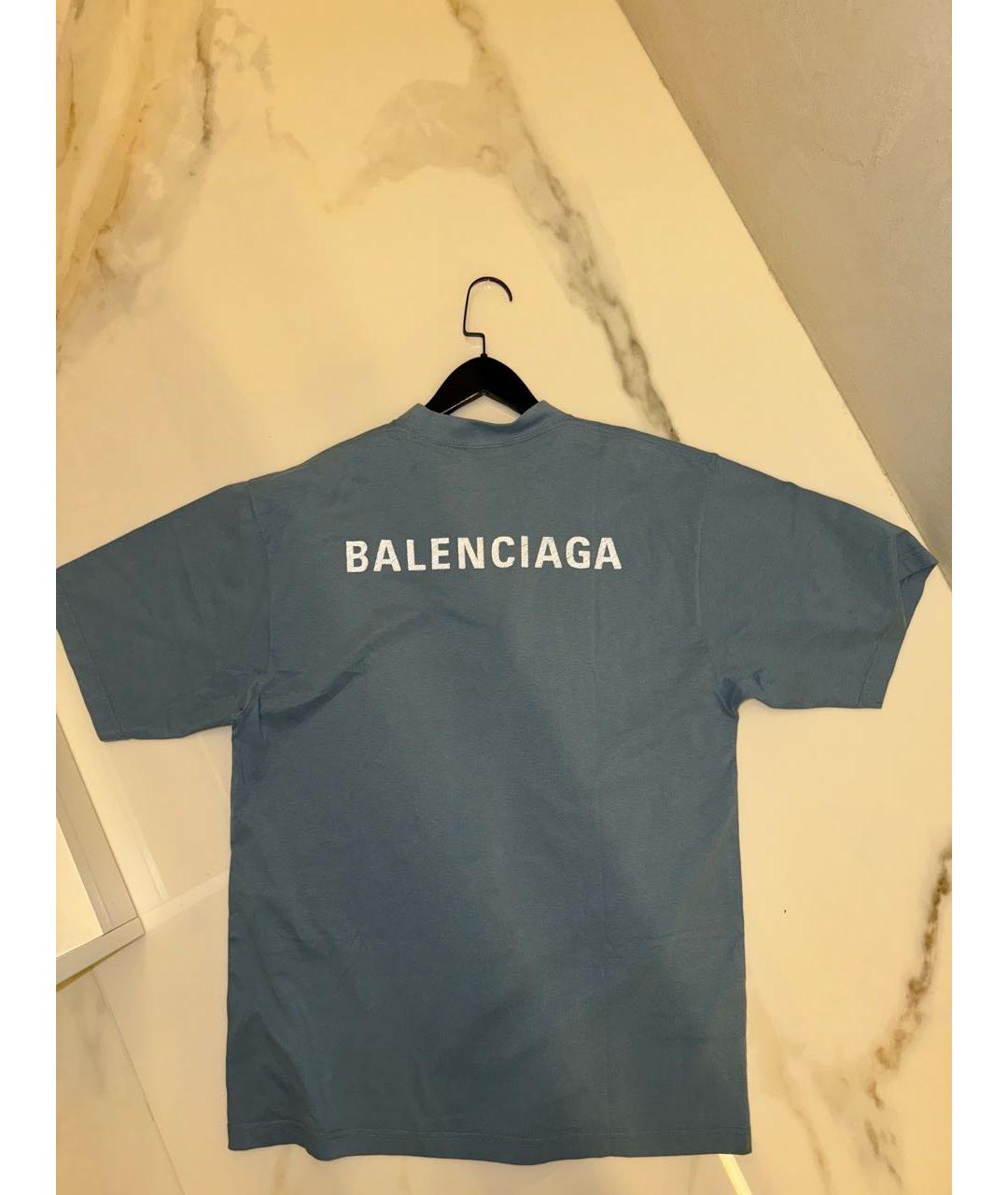 BALENCIAGA Голубая хлопковая футболка, фото 3