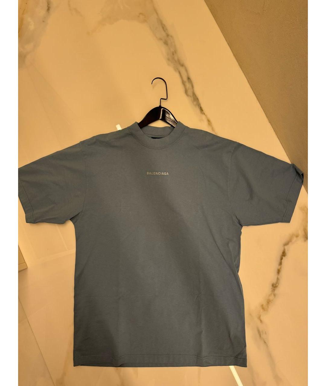 BALENCIAGA Голубая хлопковая футболка, фото 4