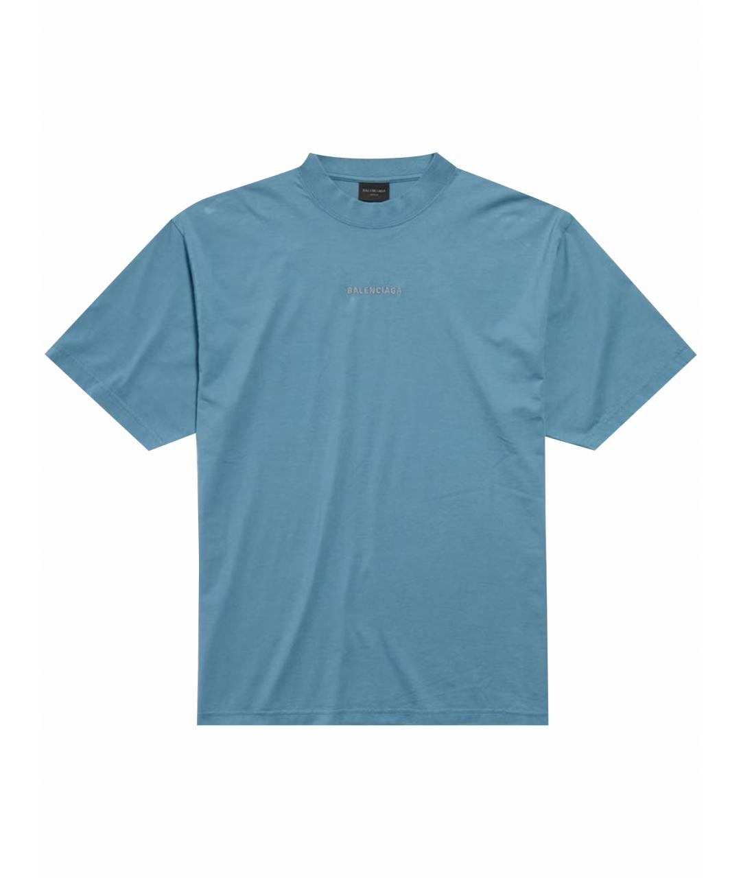 BALENCIAGA Голубая хлопковая футболка, фото 1