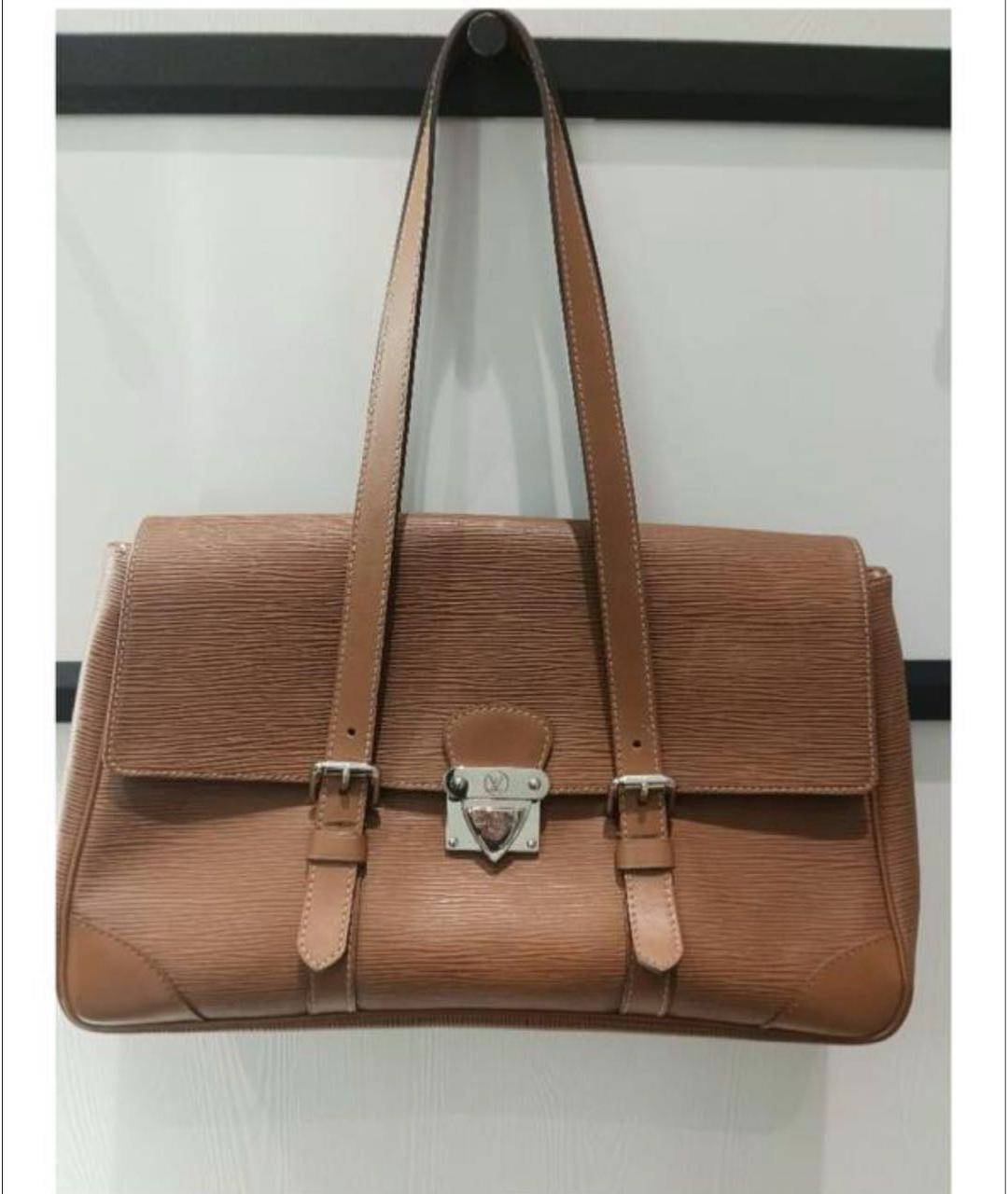 LOUIS VUITTON Коричневая кожаная сумка с короткими ручками, фото 7