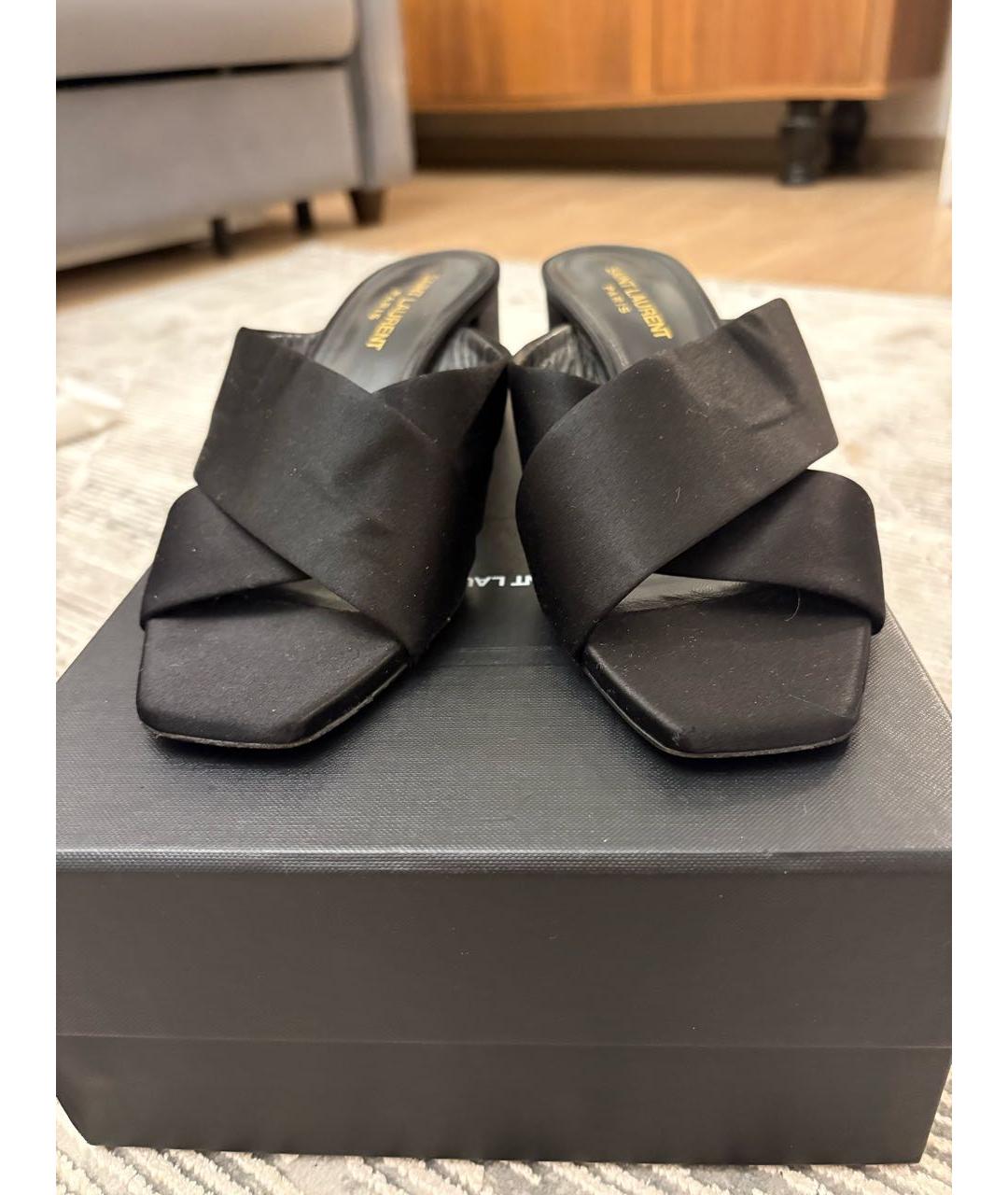 SAINT LAURENT Черные текстильные мюли, фото 3
