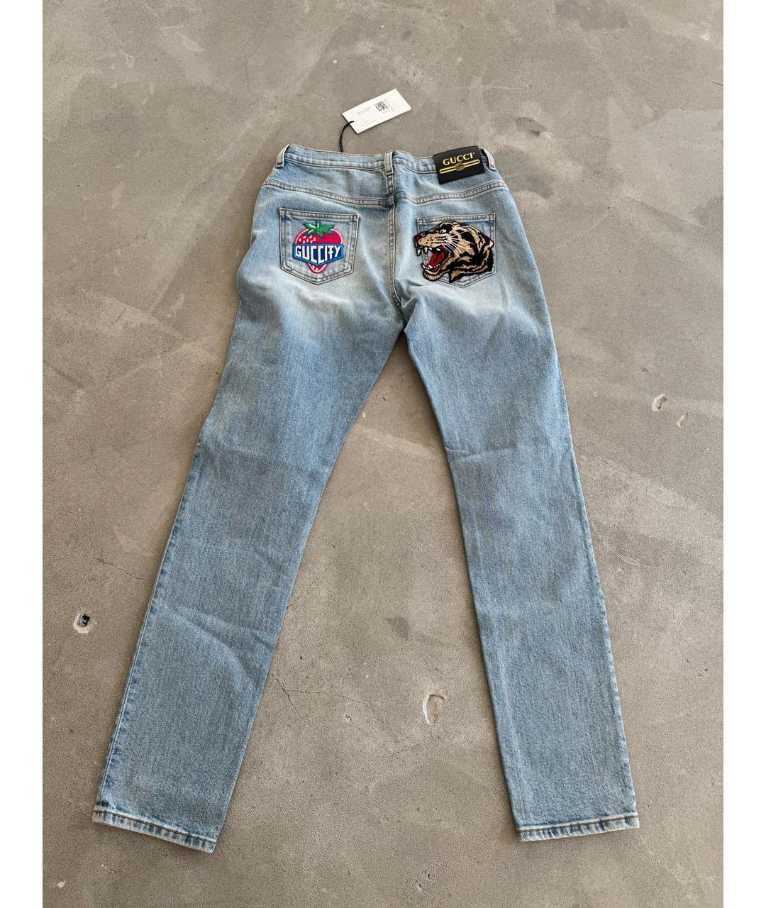 GUCCI Голубые хлопко-эластановые джинсы слим, фото 7