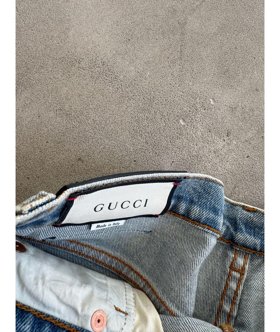 GUCCI Голубые хлопко-эластановые джинсы слим, фото 5