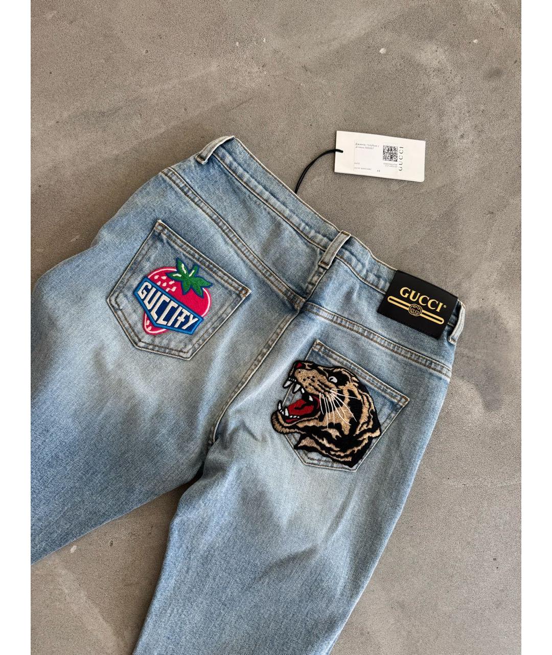 GUCCI Голубые хлопко-эластановые джинсы слим, фото 6