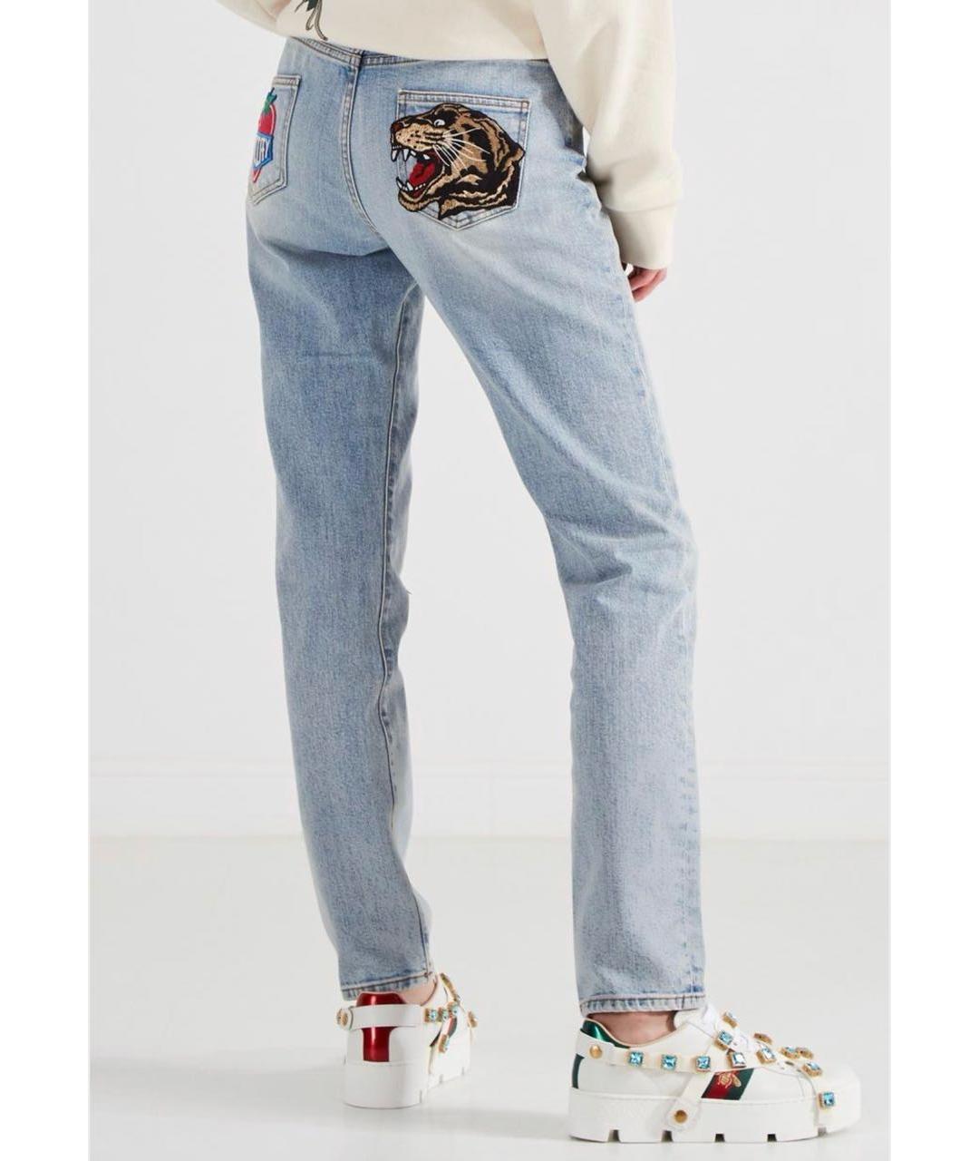 GUCCI Голубые хлопко-эластановые джинсы слим, фото 2