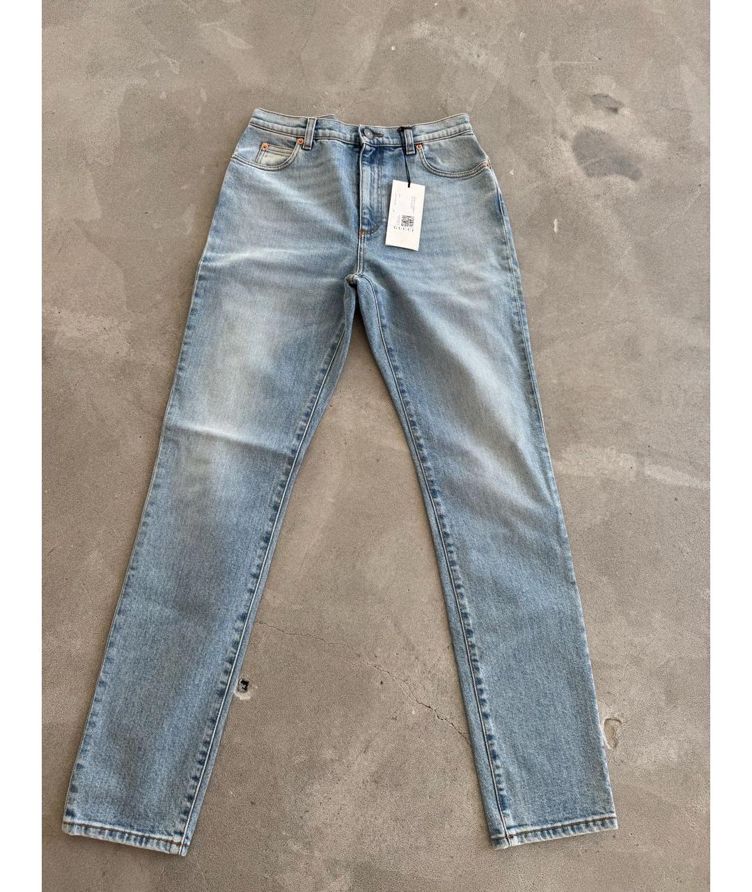 GUCCI Голубые хлопко-эластановые джинсы слим, фото 3