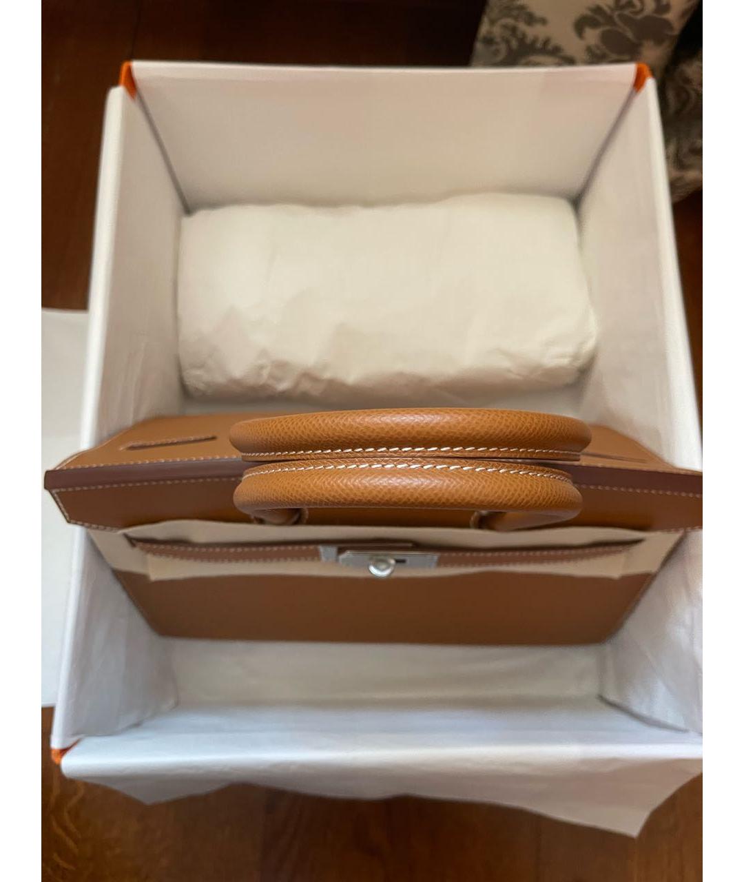 HERMES Коричневая кожаная сумка с короткими ручками, фото 3