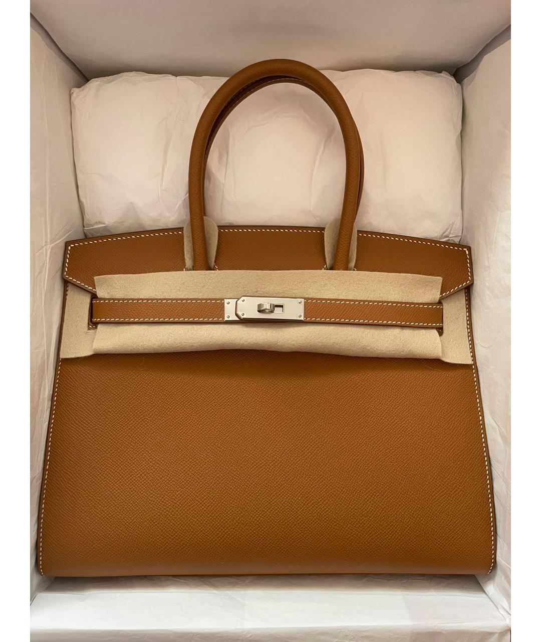 HERMES Коричневая кожаная сумка с короткими ручками, фото 4