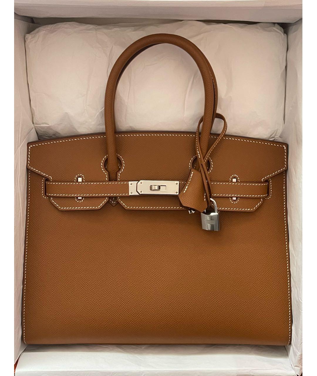 HERMES Коричневая кожаная сумка с короткими ручками, фото 5