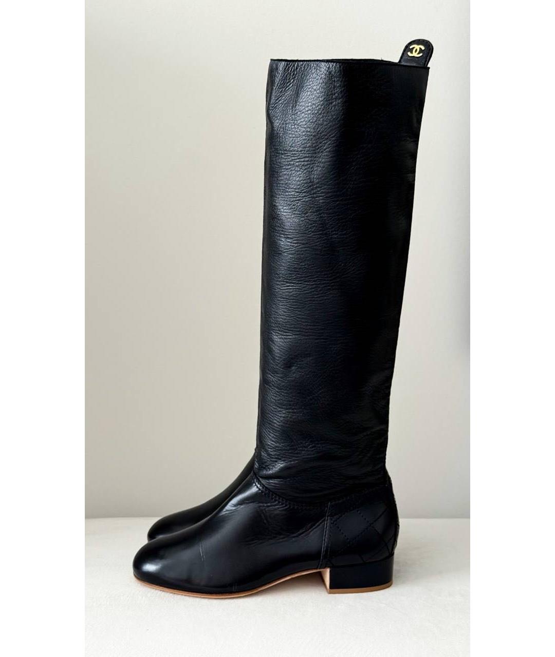 CHANEL Черные кожаные сапоги, фото 5