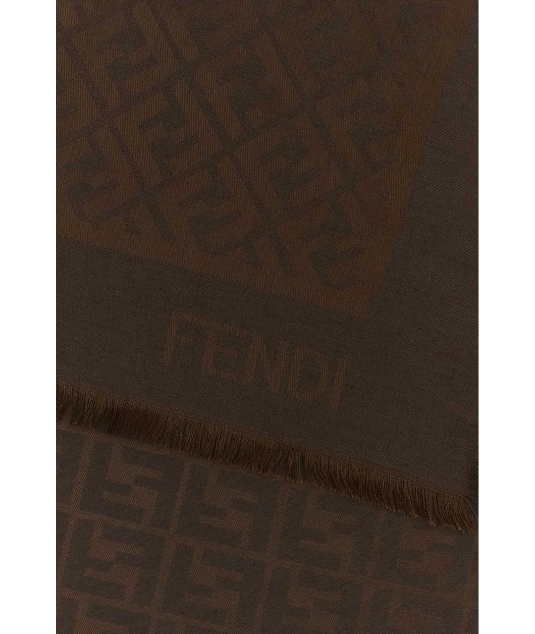 FENDI Коричневый шелковый шарф, фото 2