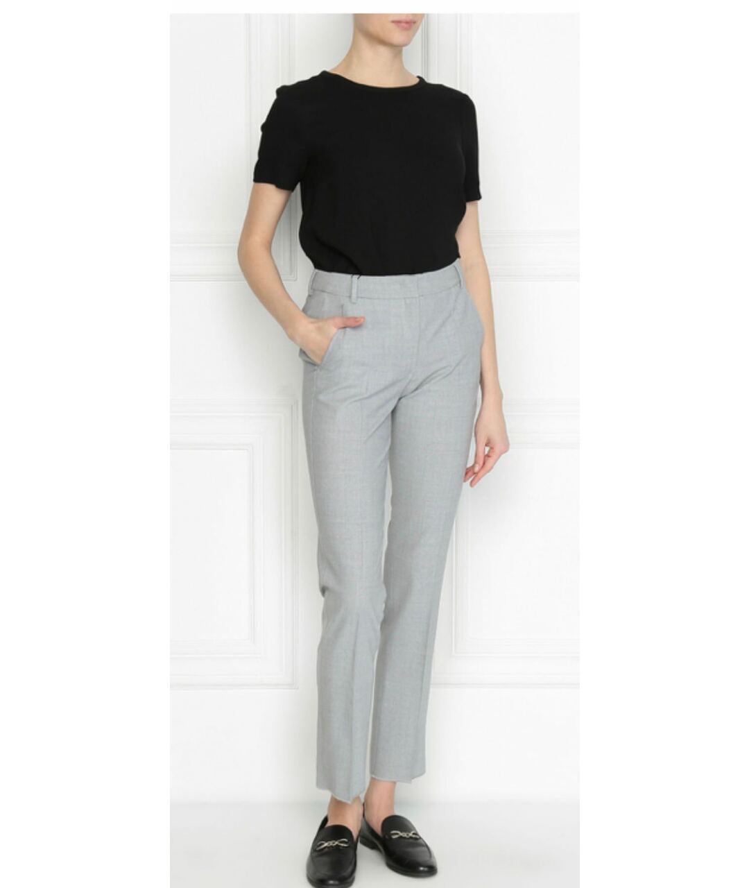 WEEKEND MAX MARA Серые шерстяные брюки узкие, фото 2