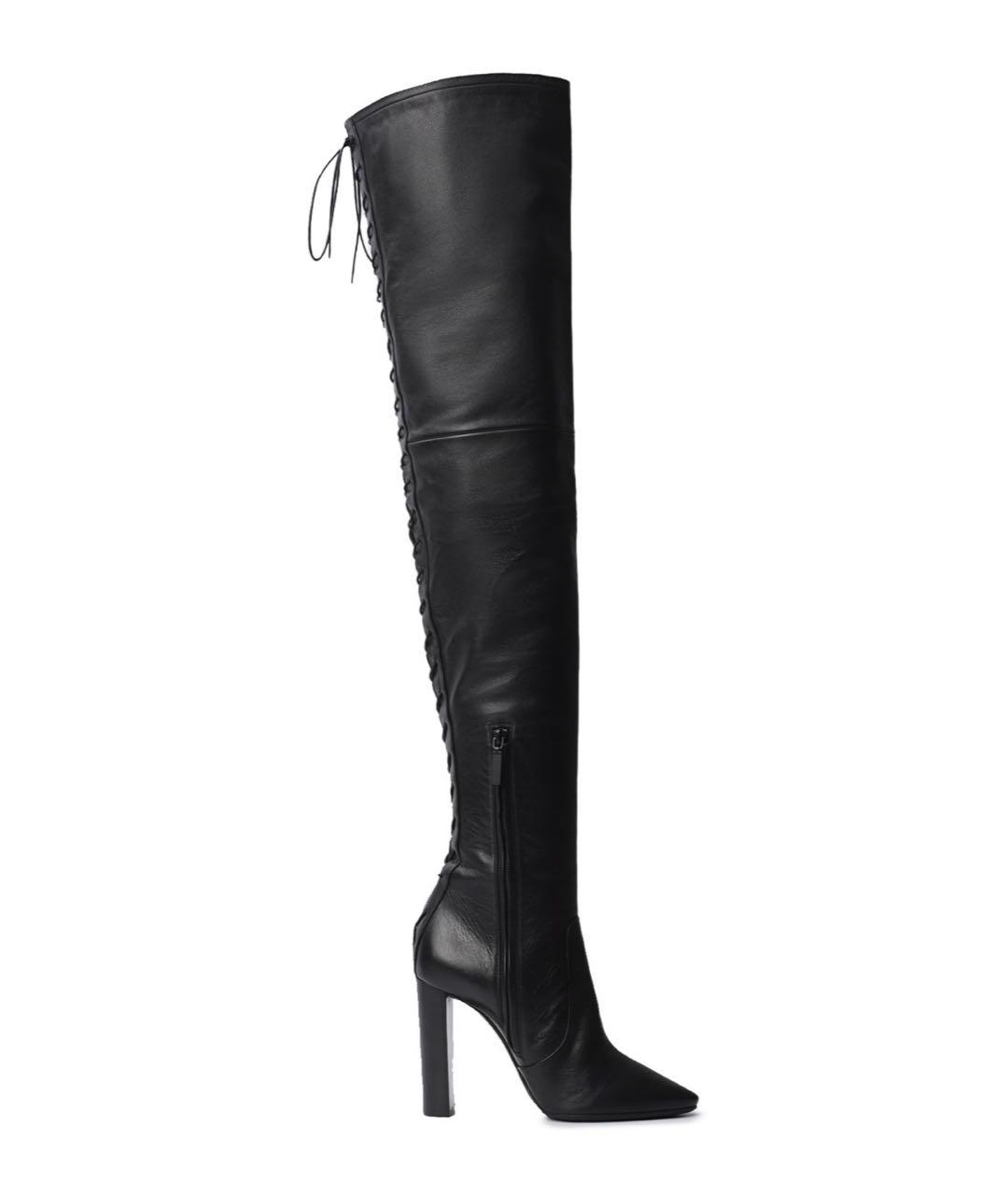SAINT LAURENT Черные кожаные ботфорты, фото 1