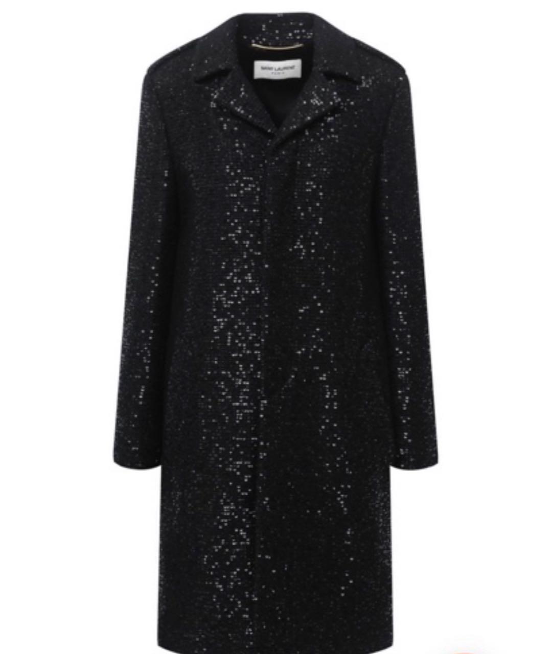 SAINT LAURENT Черное шерстяное пальто, фото 1